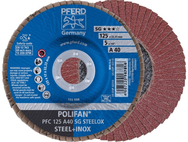 Веерный шлифовальный диск POLIFAN PFC 125 A40 SG STEELOX