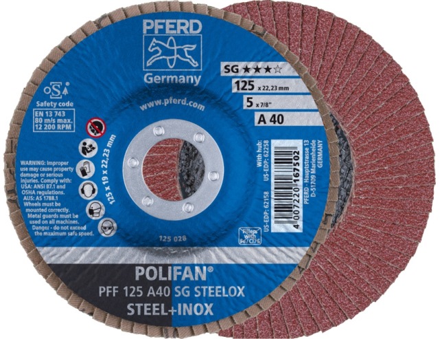 Веерный шлифовальный диск POLIFAN PFF 125 A40 SG STEELOX